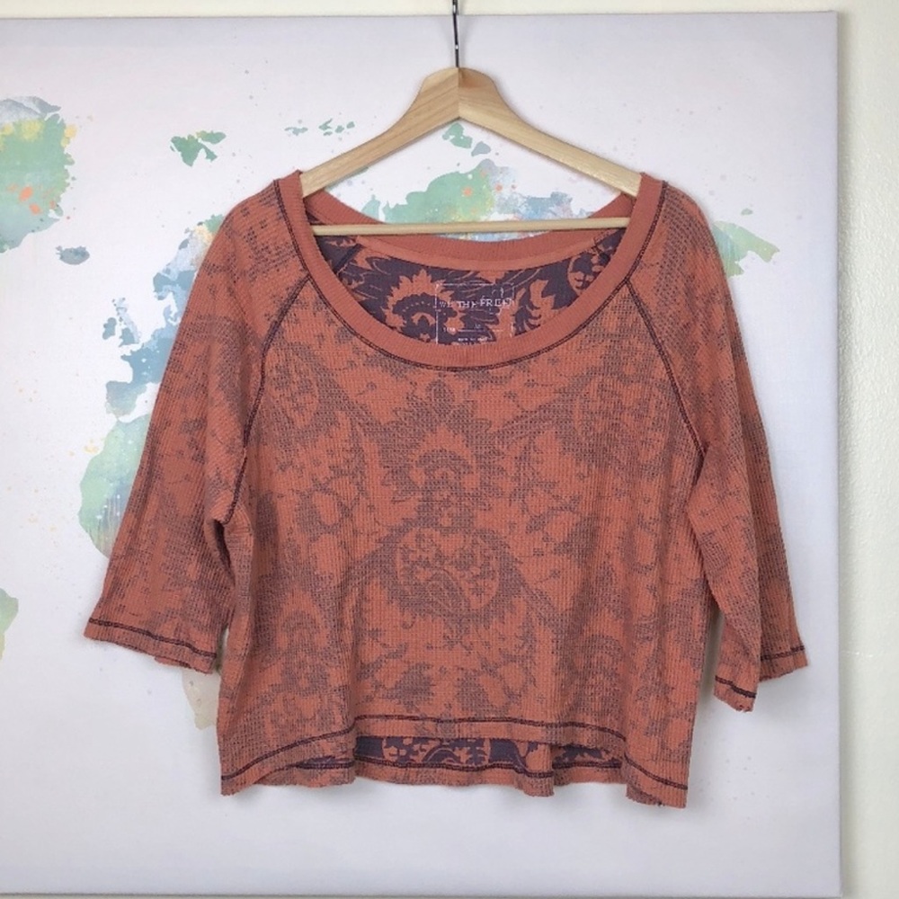 Free people waffle wide neck top